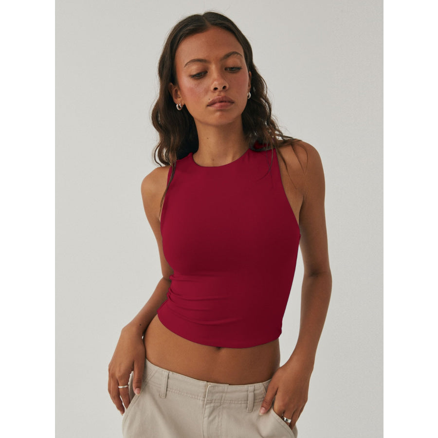 Round Neck Cropped Tank Burgundy / XS Apparel and Accessories