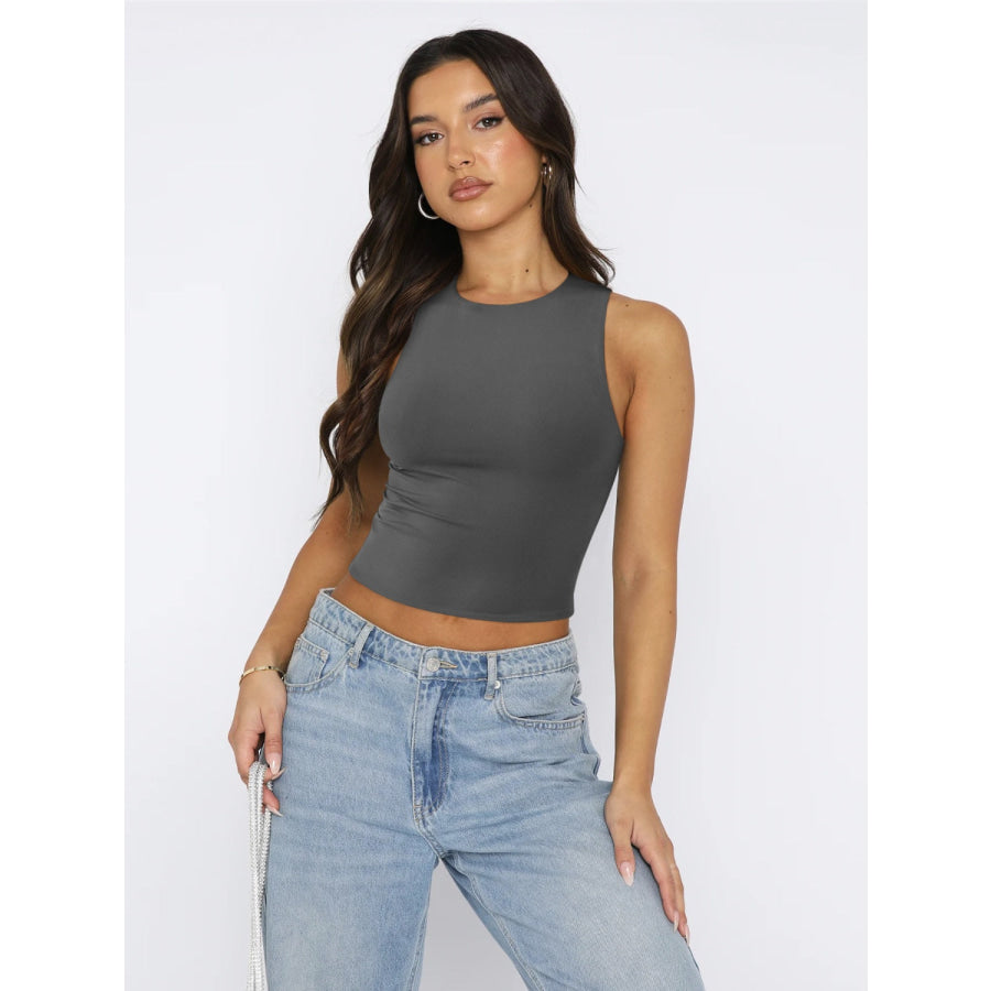 Round Neck Cropped Tank Dark Gray / XS Apparel and Accessories