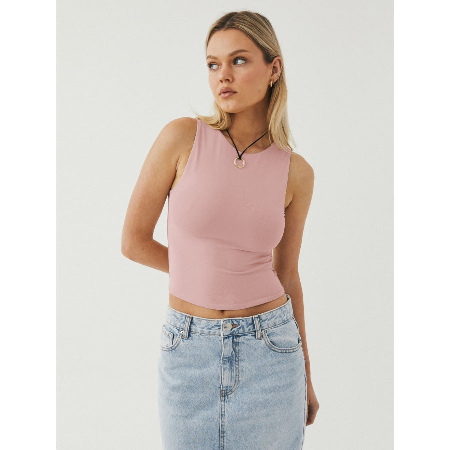 Round Neck Cropped Tank Dusty Pink / XS Apparel and Accessories