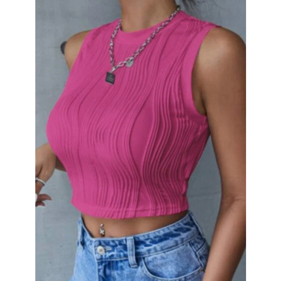 Round Neck Cropped Tank Hot Pink / S Apparel and Accessories