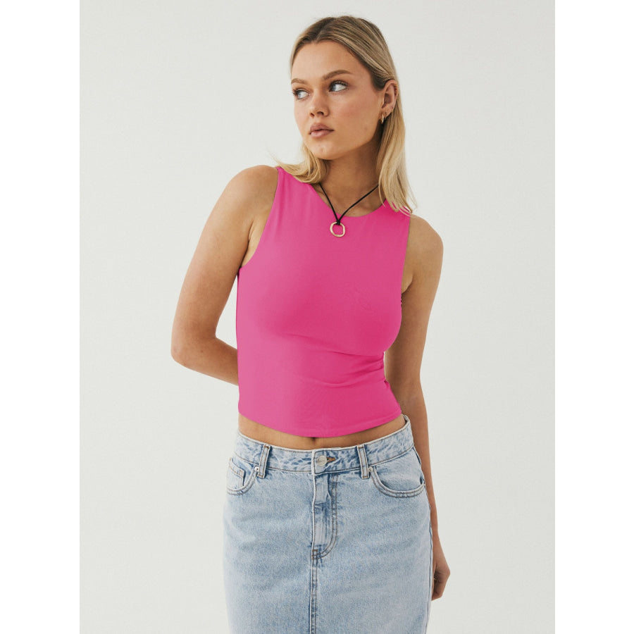 Round Neck Cropped Tank Hot Pink / XS Apparel and Accessories