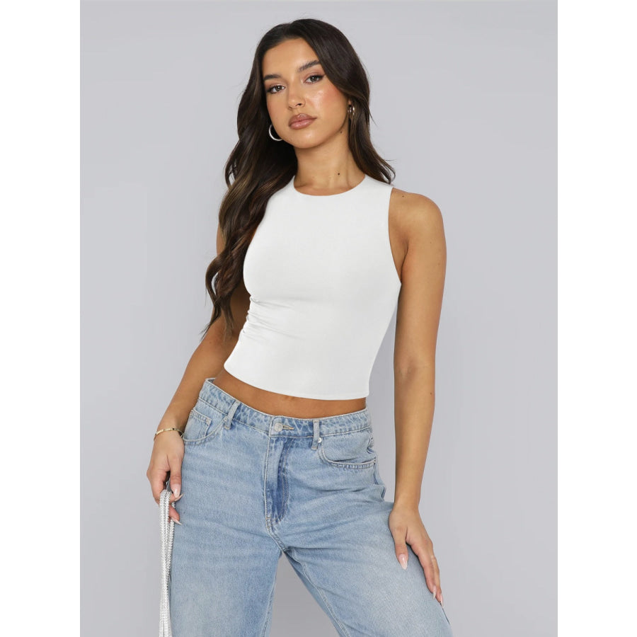 Round Neck Cropped Tank White / XS Apparel and Accessories