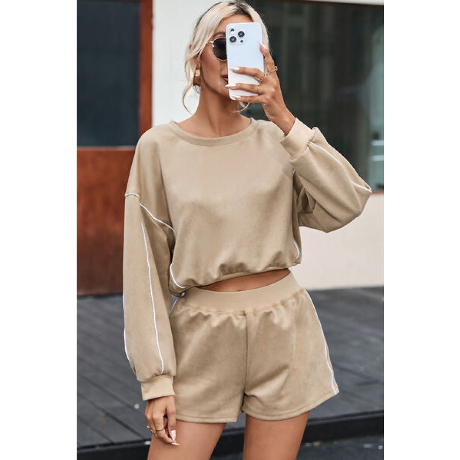 Round Neck Cropped Top and Shorts Set Clothing