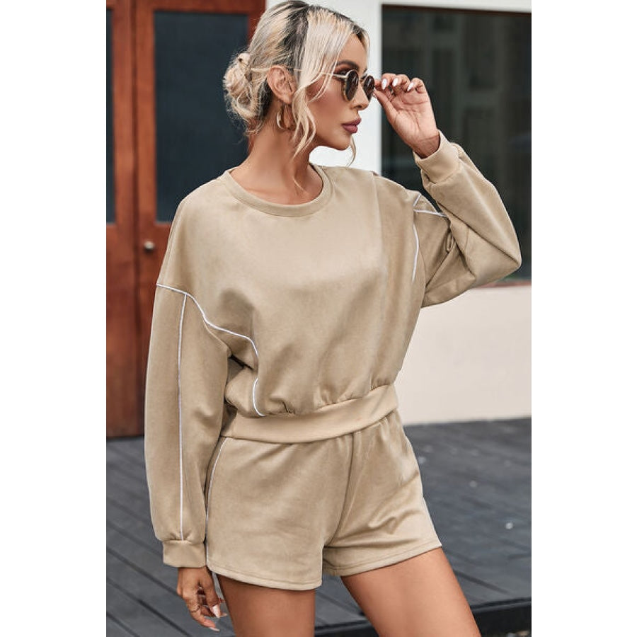 Round Neck Cropped Top and Shorts Set Clothing