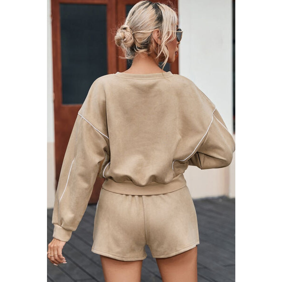 Round Neck Cropped Top and Shorts Set Clothing