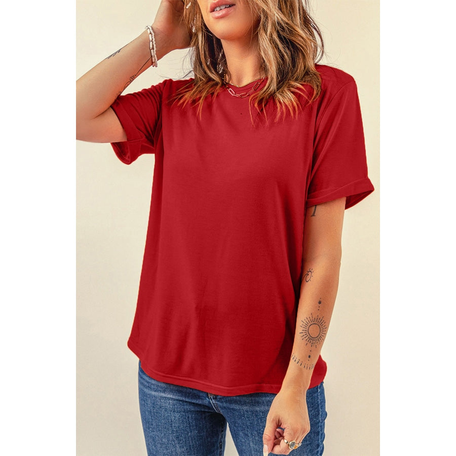 Round Neck Cuffed Short Sleeve Tee