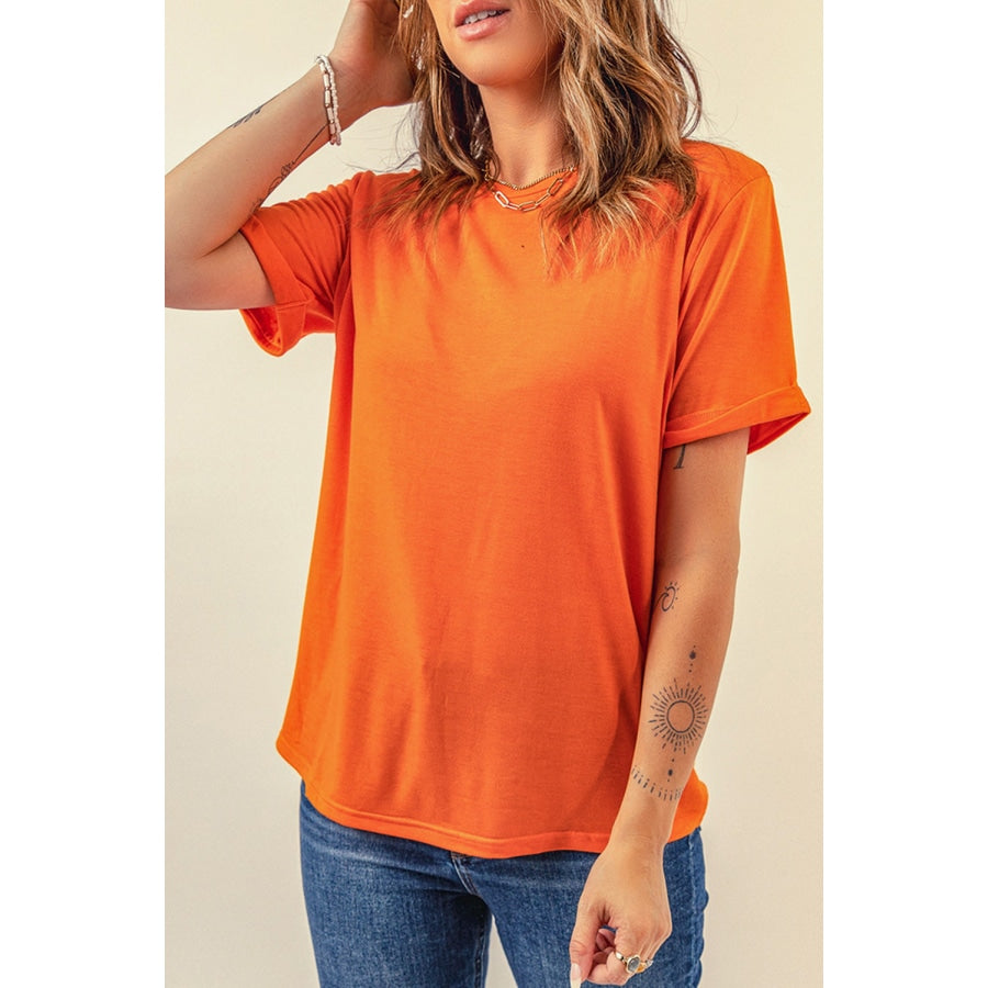 Round Neck Cuffed Short Sleeve Tee