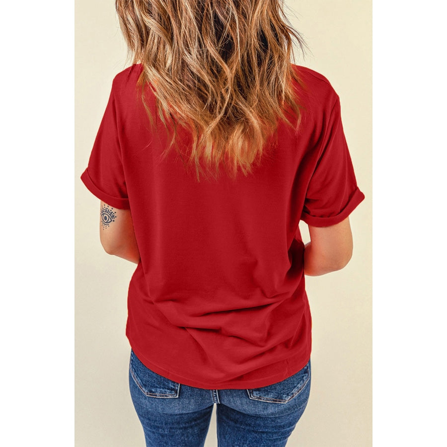 Round Neck Cuffed Short Sleeve Tee