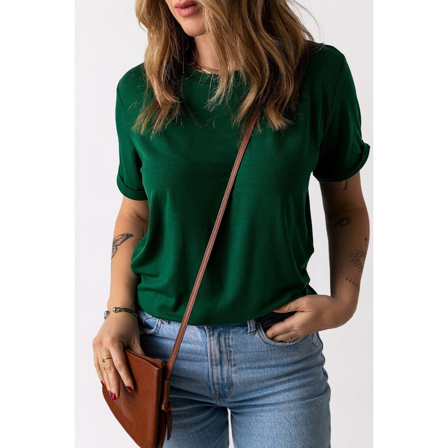 Round Neck Cuffed Short Sleeve Tee