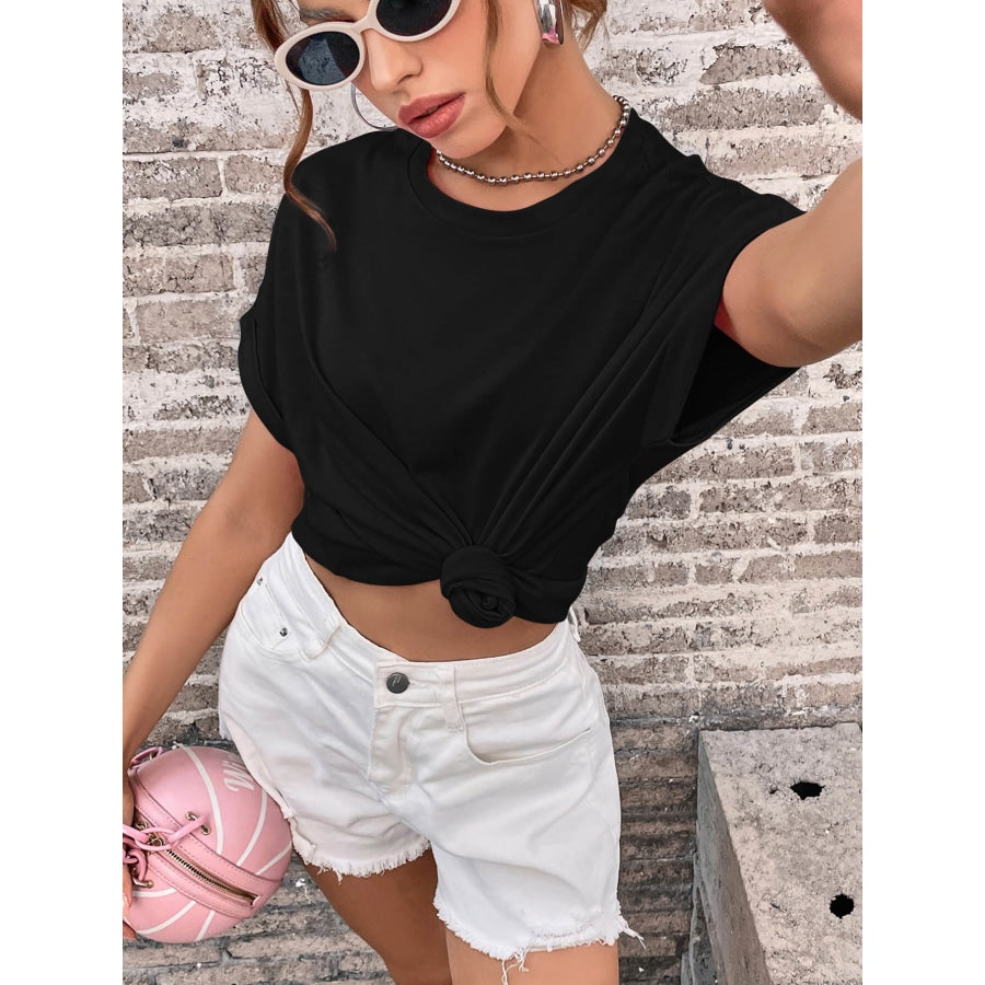 Round Neck Cuffed Sleeve T-Shirt