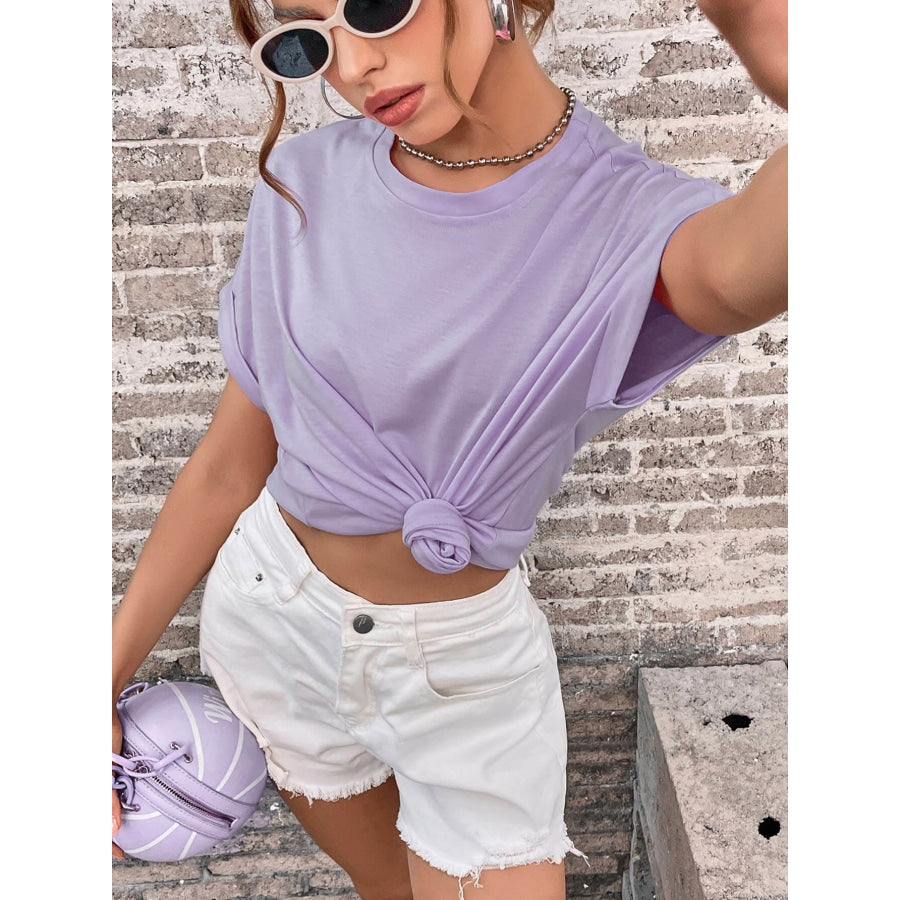 Round Neck Cuffed Sleeve T-Shirt