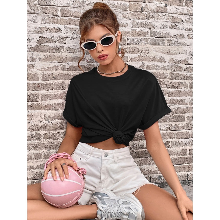 Round Neck Cuffed Sleeve T-Shirt