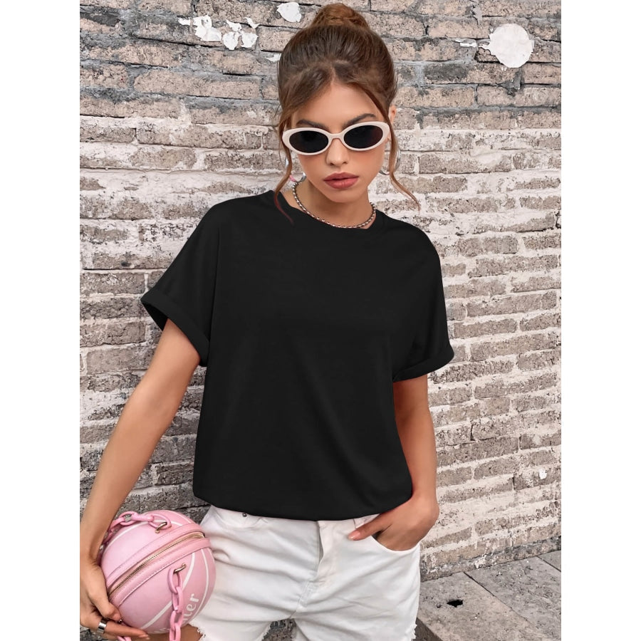 Round Neck Cuffed Sleeve T-Shirt