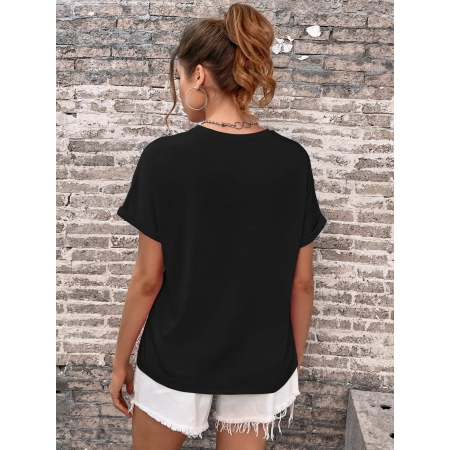 Round Neck Cuffed Sleeve T-Shirt