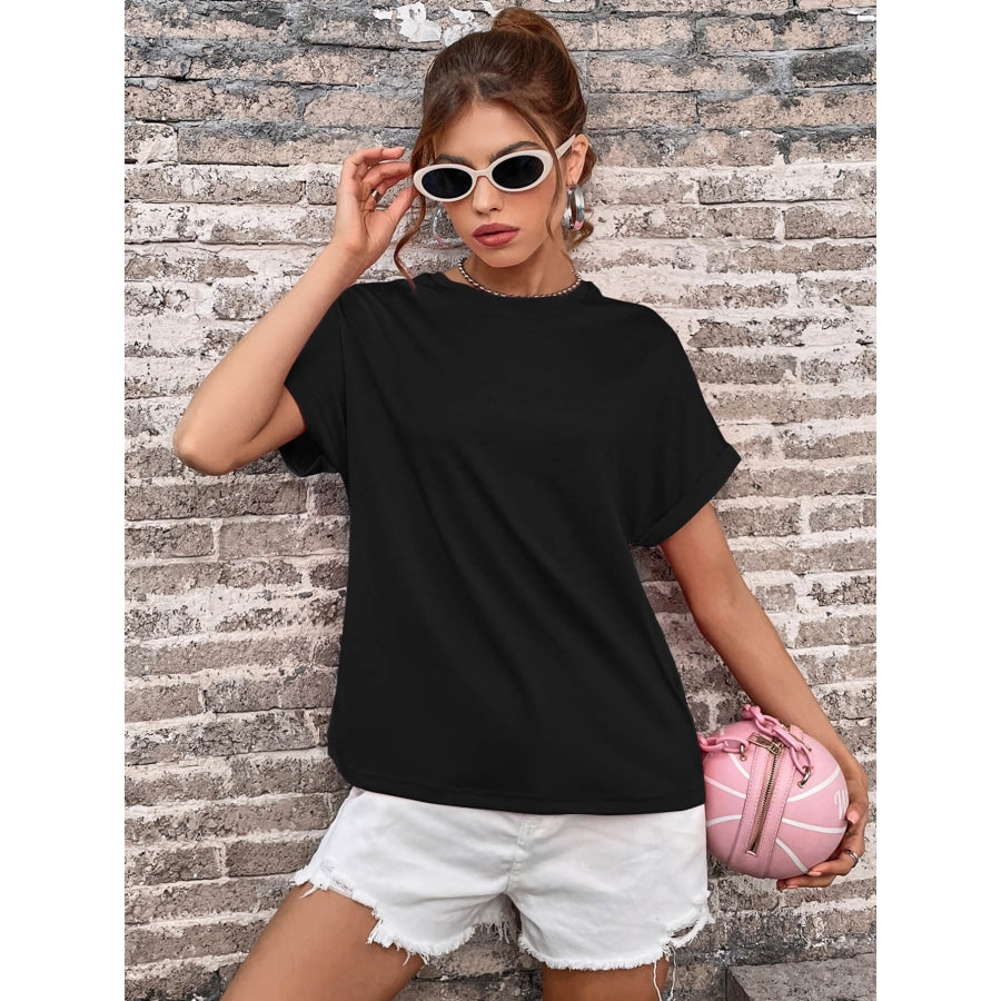 Round Neck Cuffed Sleeve T-Shirt