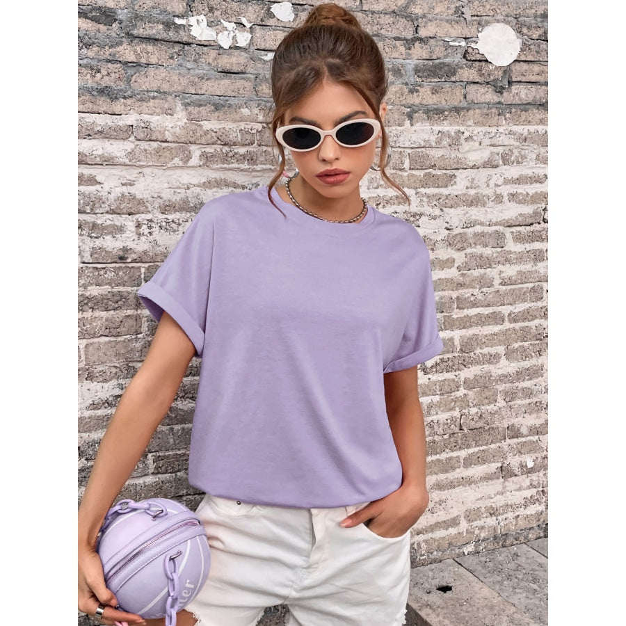 Round Neck Cuffed Sleeve T-Shirt