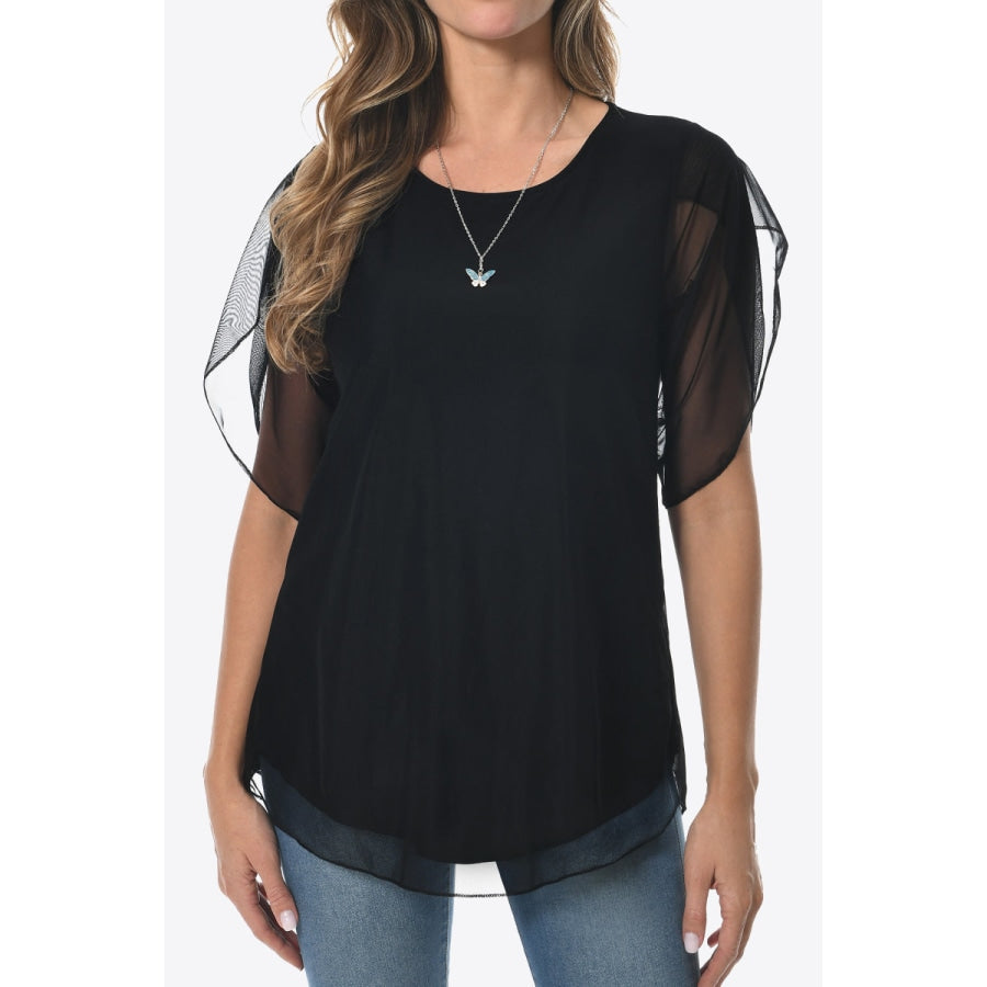 Round Neck Curved Hem Blouse