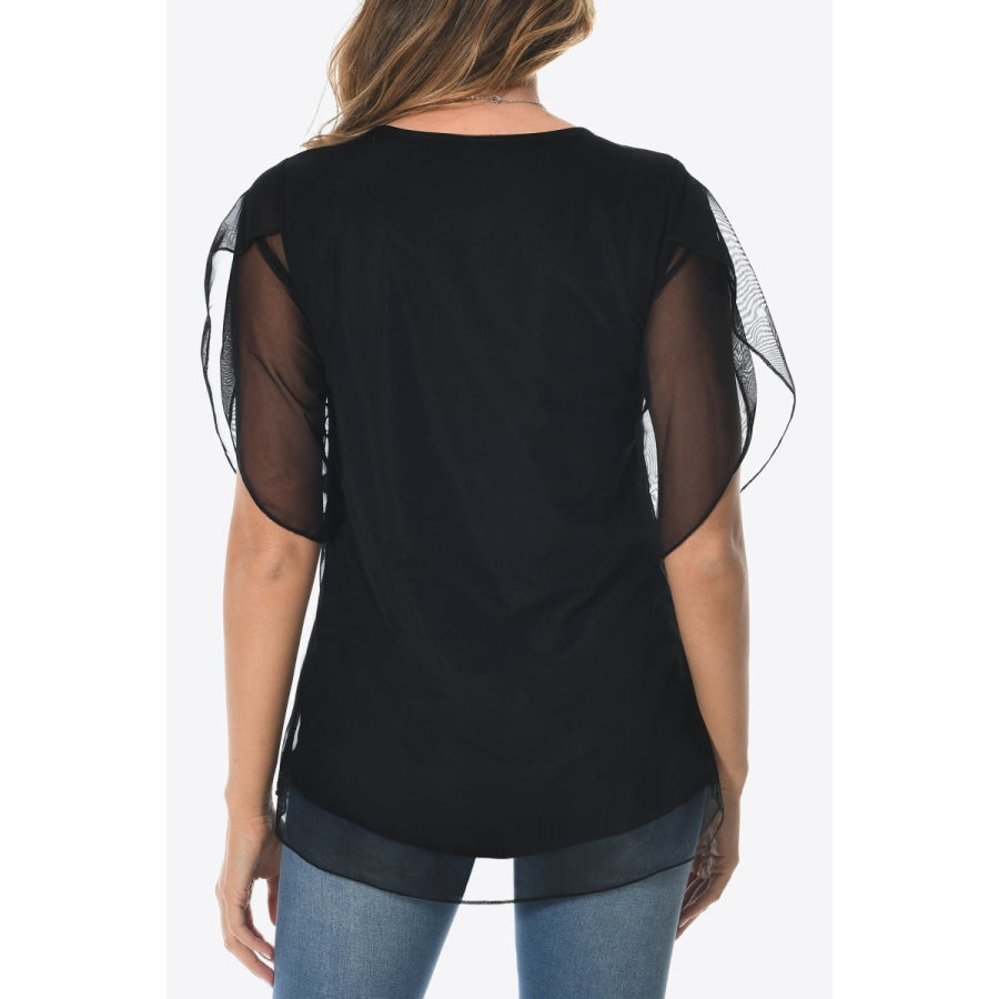 Round Neck Curved Hem Blouse Black / M