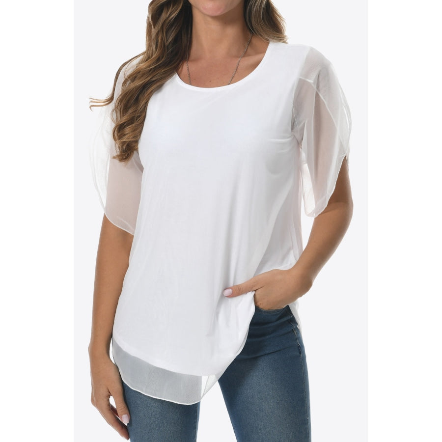 Round Neck Curved Hem Blouse White / M