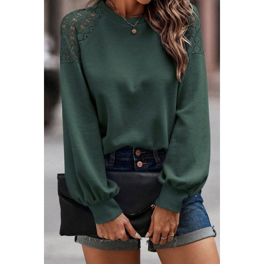 Round Neck Cutout Designed Lantern Sleeve Top Clothing