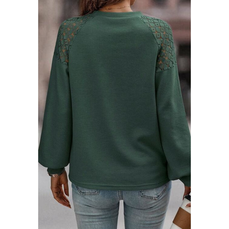 Round Neck Cutout Designed Lantern Sleeve Top Clothing