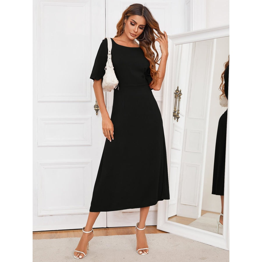 Round Neck Cutout Half Sleeve Dress