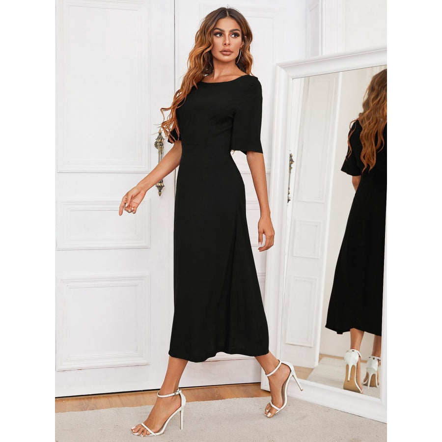 Round Neck Cutout Half Sleeve Dress