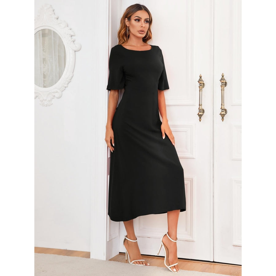 Round Neck Cutout Half Sleeve Dress