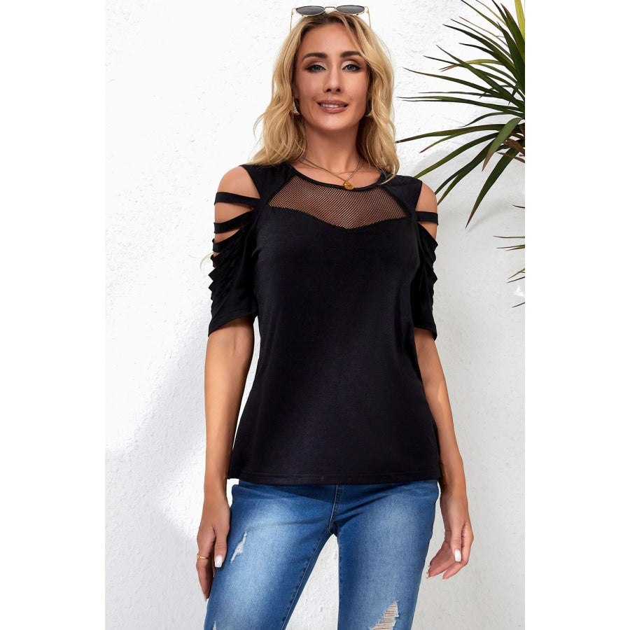 Round Neck Cutout Raglan Sleeve Tee Black / S