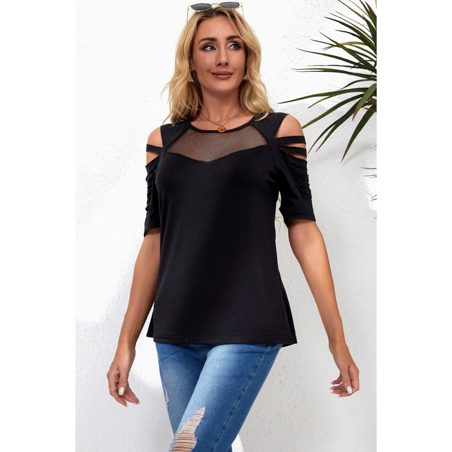 Round Neck Cutout Raglan Sleeve Tee