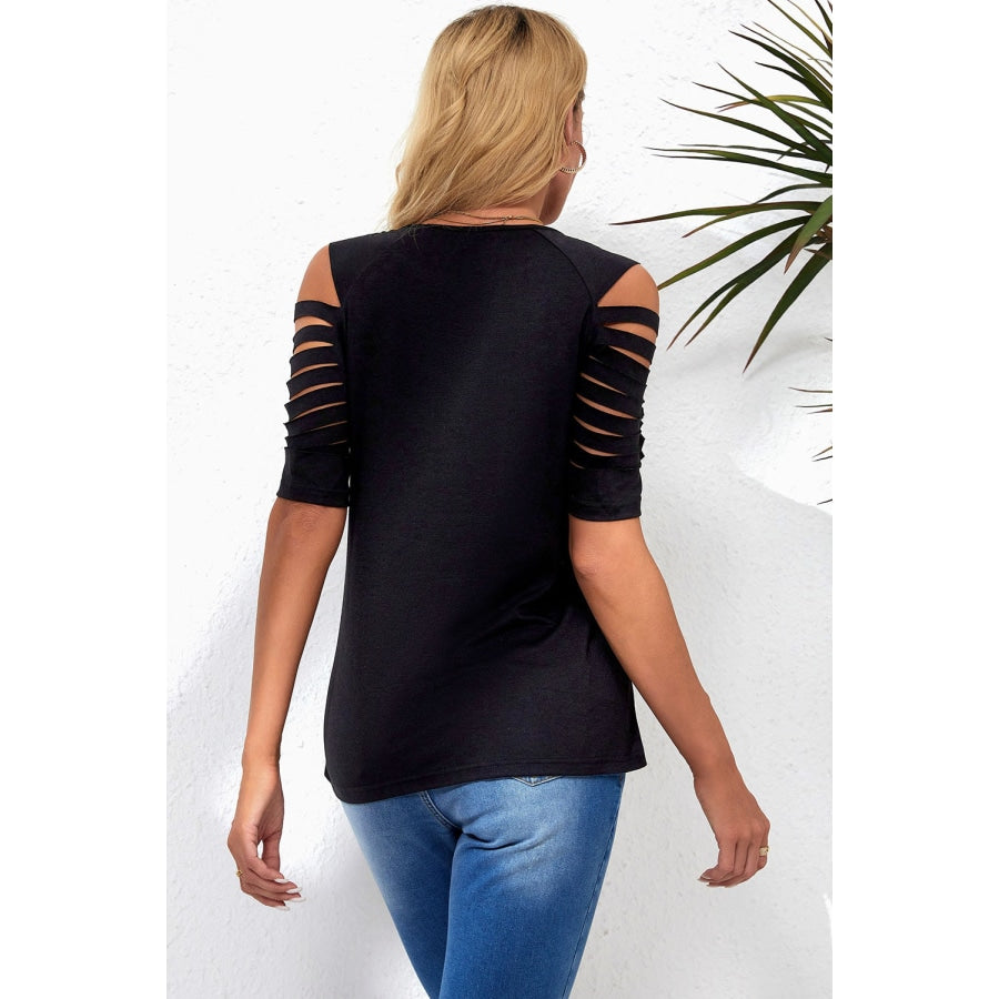 Round Neck Cutout Raglan Sleeve Tee