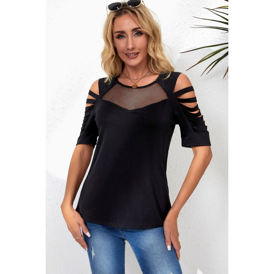 Round Neck Cutout Raglan Sleeve Tee