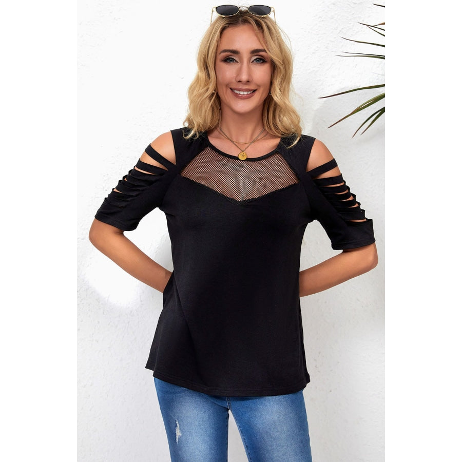 Round Neck Cutout Raglan Sleeve Tee