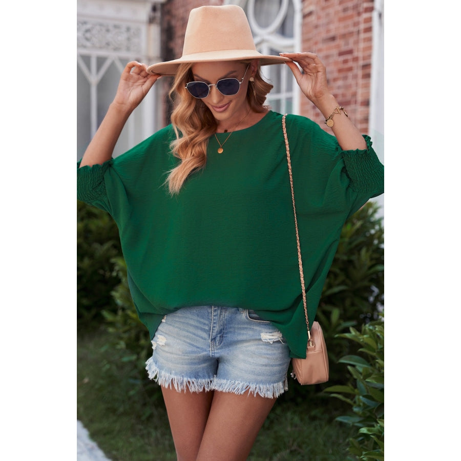 Round Neck Dolman Sleeve Textured Blouse