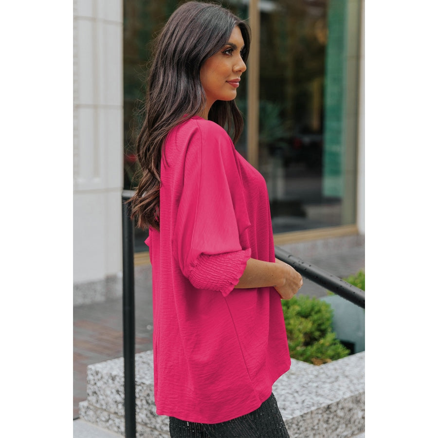 Round Neck Dolman Sleeve Textured Blouse