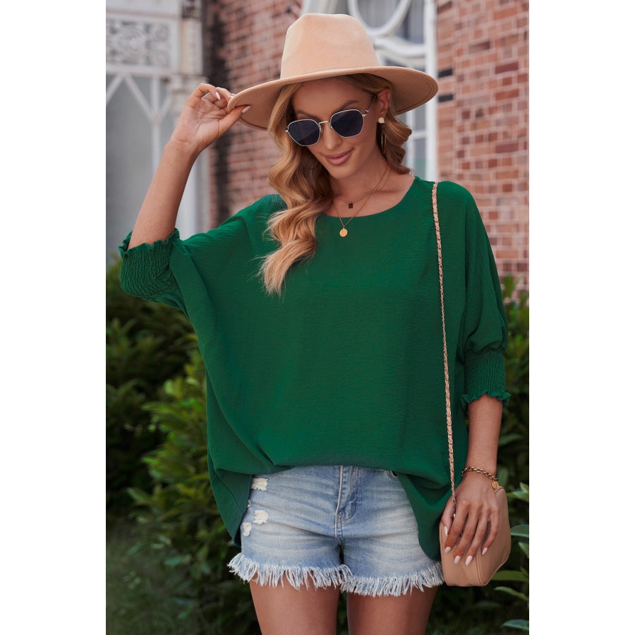 Round Neck Dolman Sleeve Textured Blouse