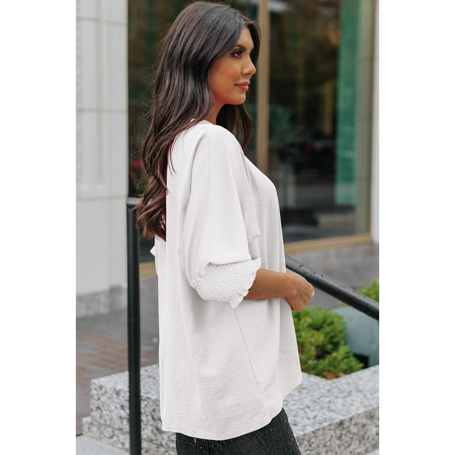 Round Neck Dolman Sleeve Textured Blouse