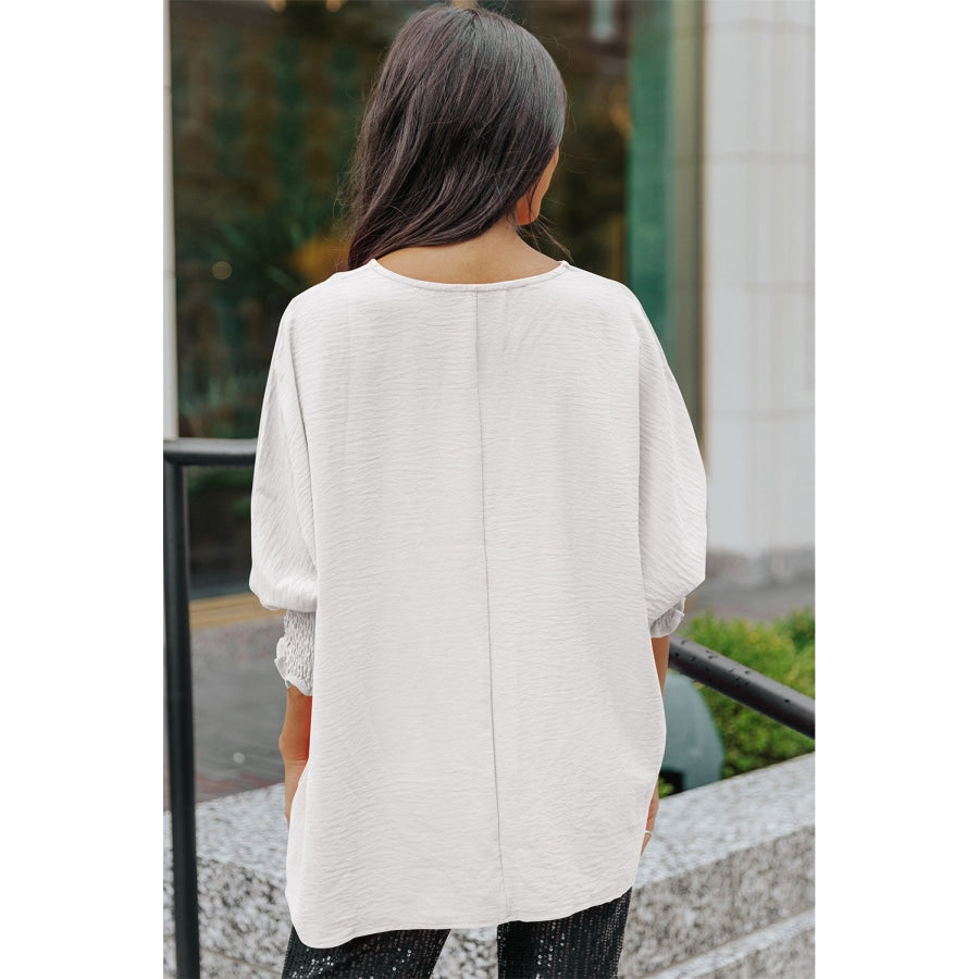 Round Neck Dolman Sleeve Textured Blouse