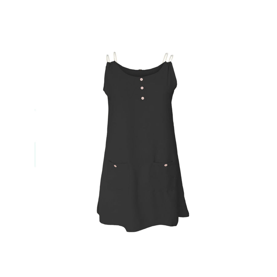 Round Neck Double Spaghetti Straps Mini Dress Black / S Apparel and Accessories