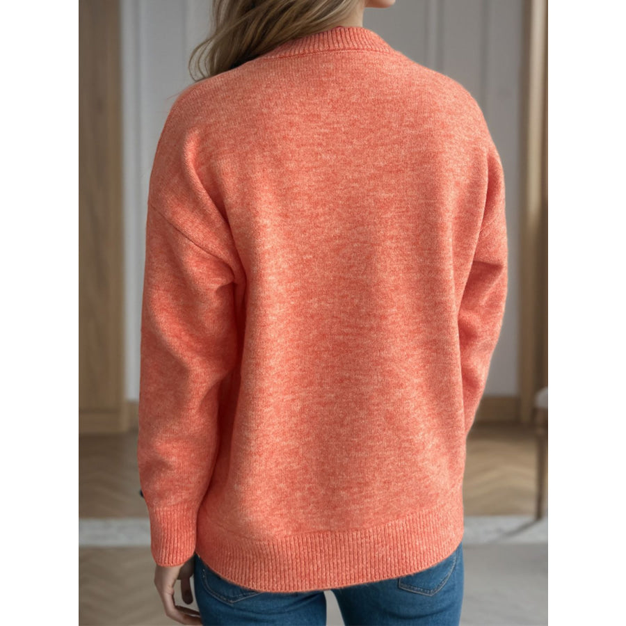 Round Neck Drop Shoulder Long Sleeve Sweater Apparel and Accessories