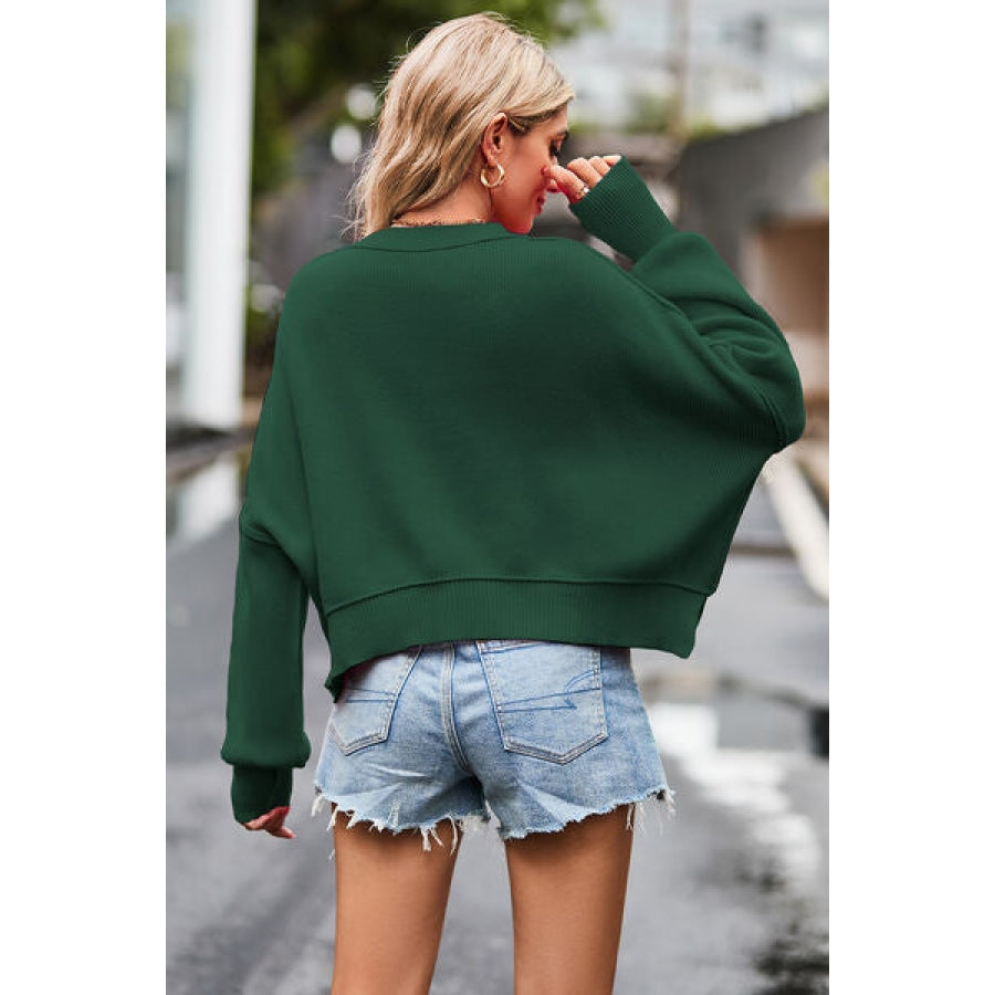 Round Neck Drop Shoulder Long Sleeve Sweater Clothing