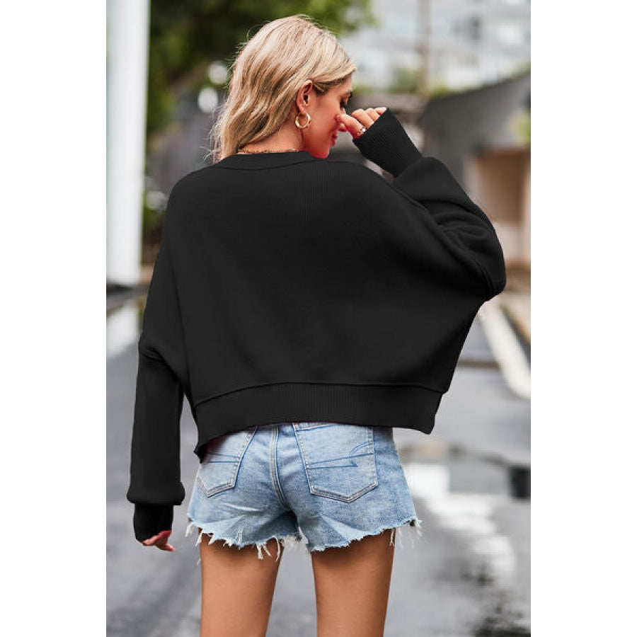 Round Neck Drop Shoulder Long Sleeve Sweater Clothing