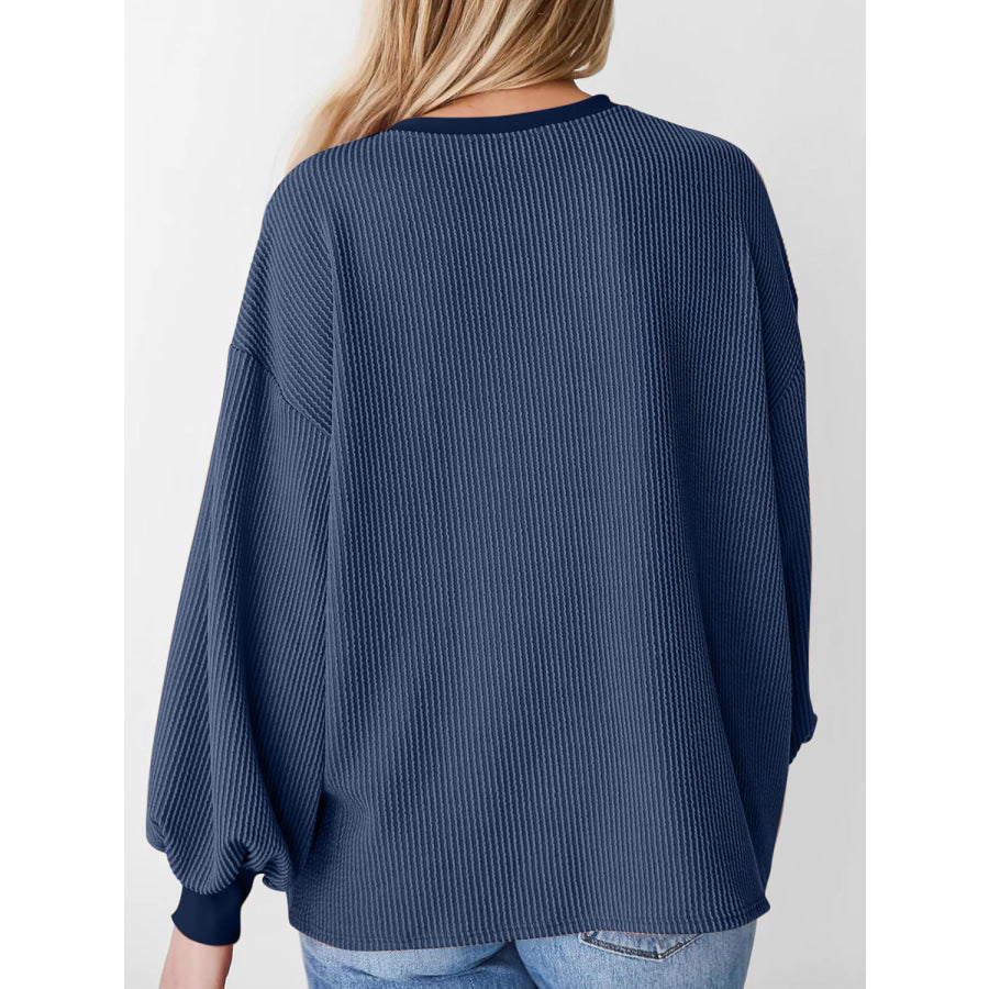 Round Neck Drop Shoulder Long Sleeve Sweatshirt Apparel and Accessories