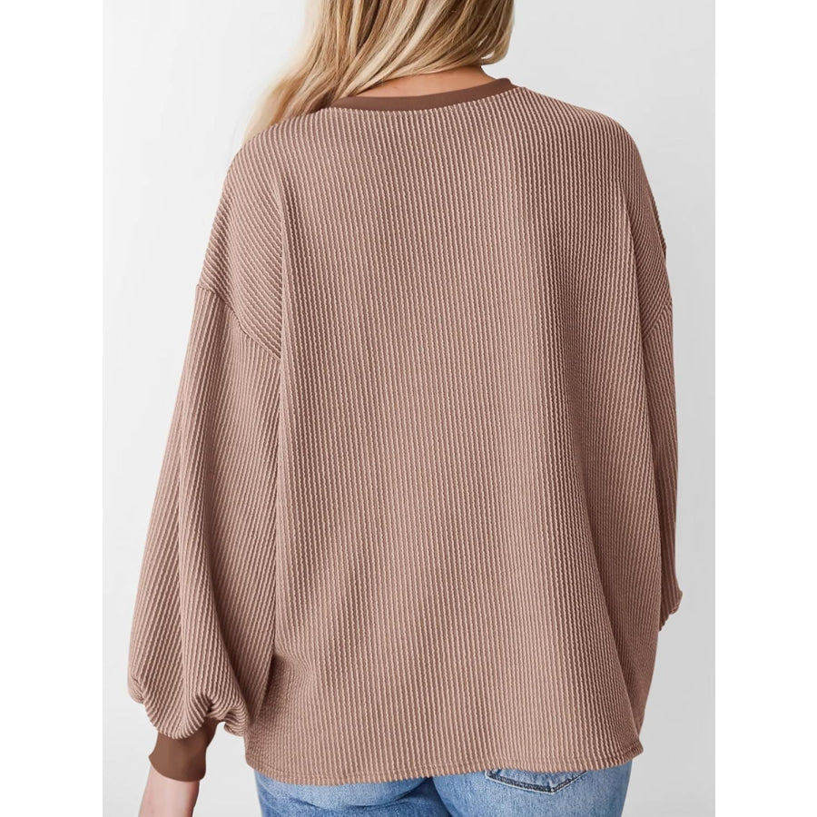 Round Neck Drop Shoulder Long Sleeve Sweatshirt Apparel and Accessories