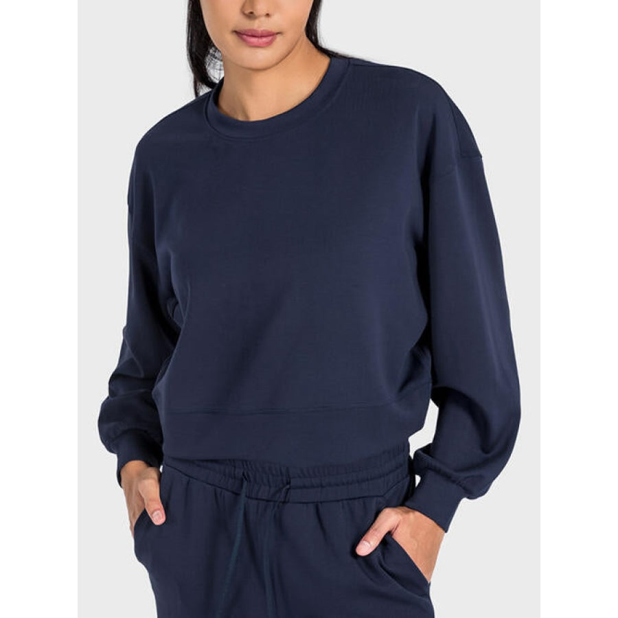 Round Neck Drop Shoulder Sports Top Navy / 4