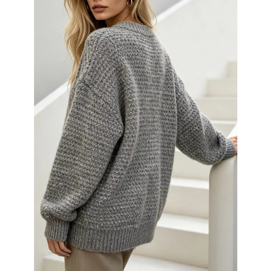 Round Neck Drop Shoulder Sweater Apparel and Accessories