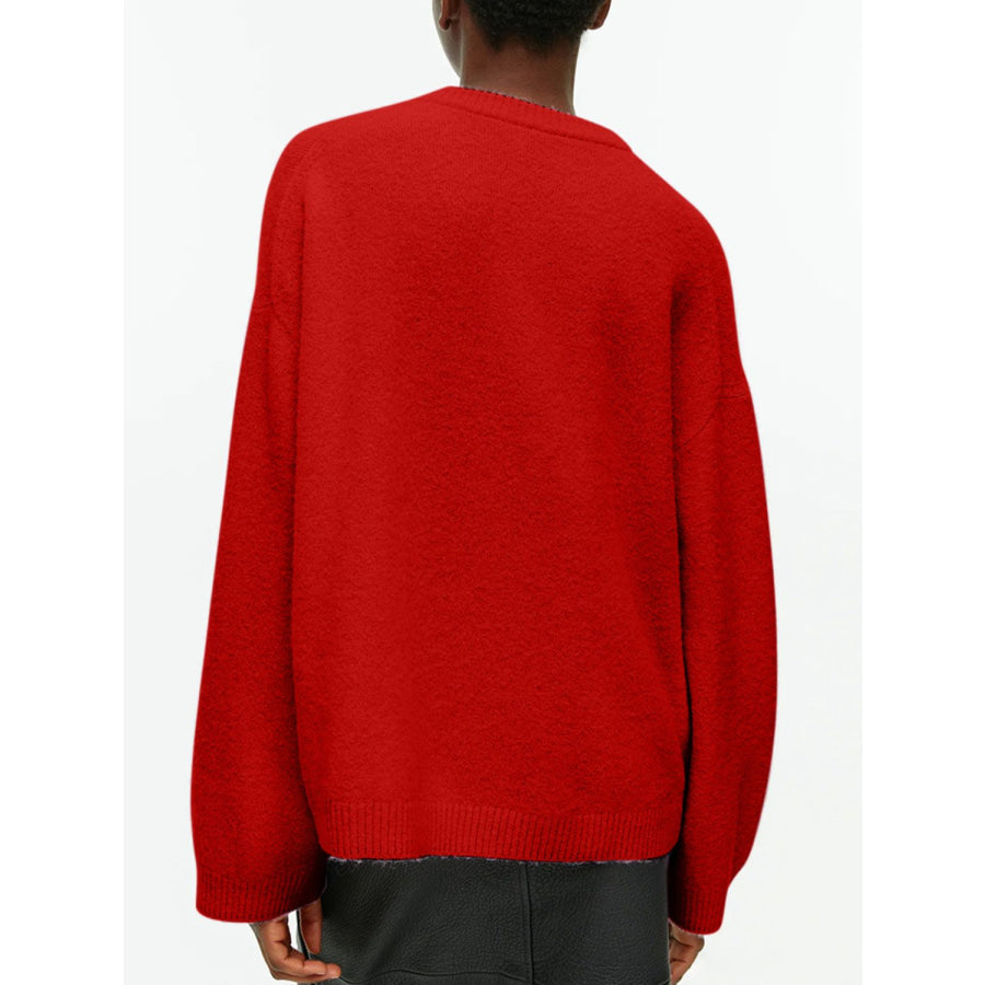 Round Neck Drop Shoulder Sweater Apparel and Accessories