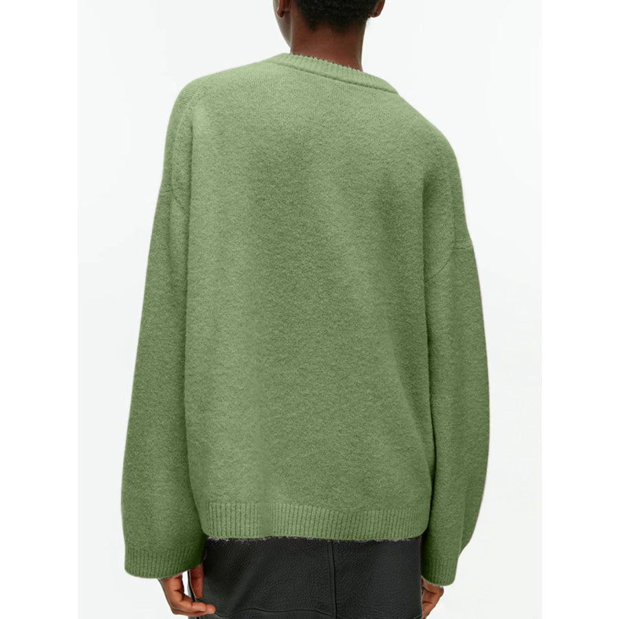 Round Neck Drop Shoulder Sweater Apparel and Accessories