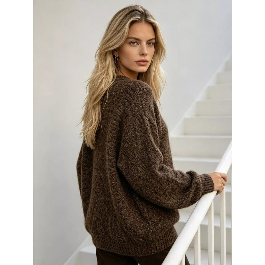 Round Neck Drop Shoulder Sweater Apparel and Accessories