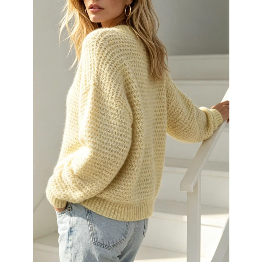 Round Neck Drop Shoulder Sweater Apparel and Accessories